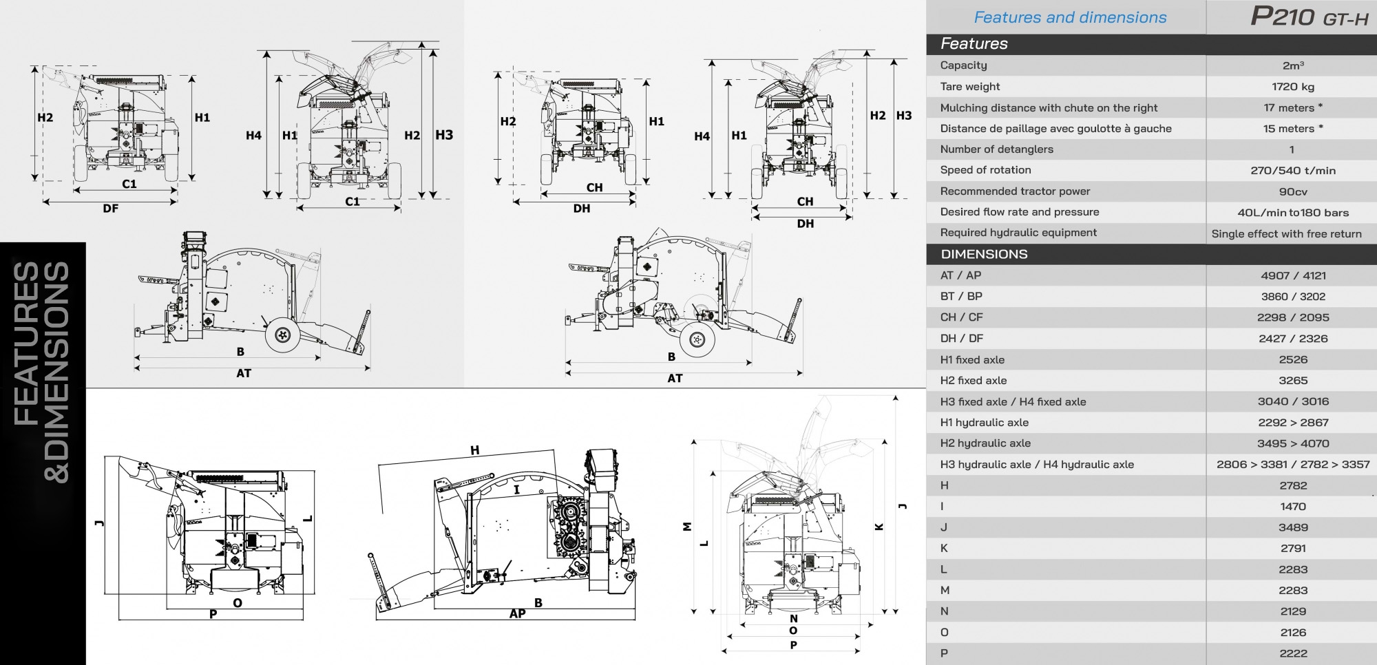 Specifications of the P210 Hydraulic Straw Blower